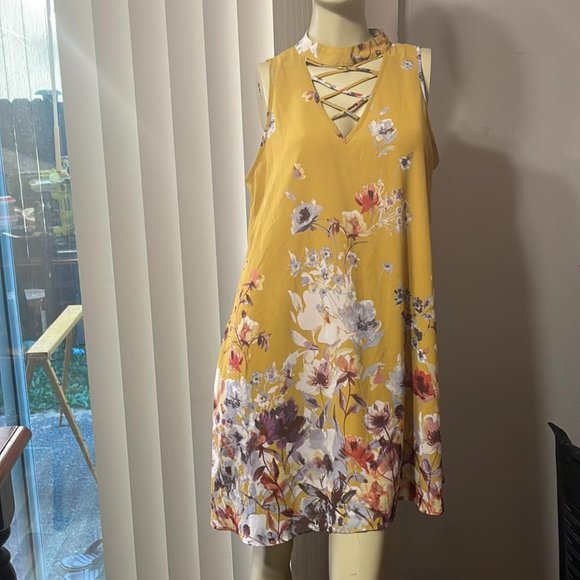 Blue Rain Dresses & Skirts - Women's Size Large Blue Rain Poly Silk Blend Floral Dress Cut Out Design